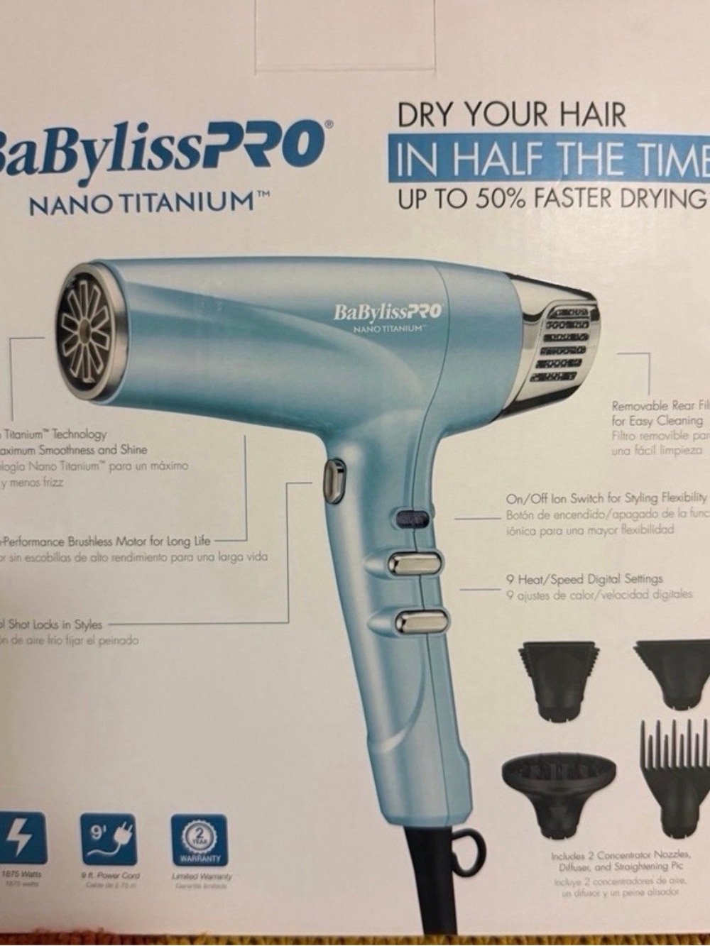 NEW BaBylissPRO Nano
Titanium Hair Dryer - Blue - Picture 2 of 4